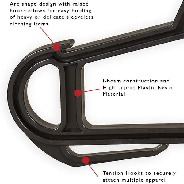 Black Tough Hook Hanger with labeled features on a white background