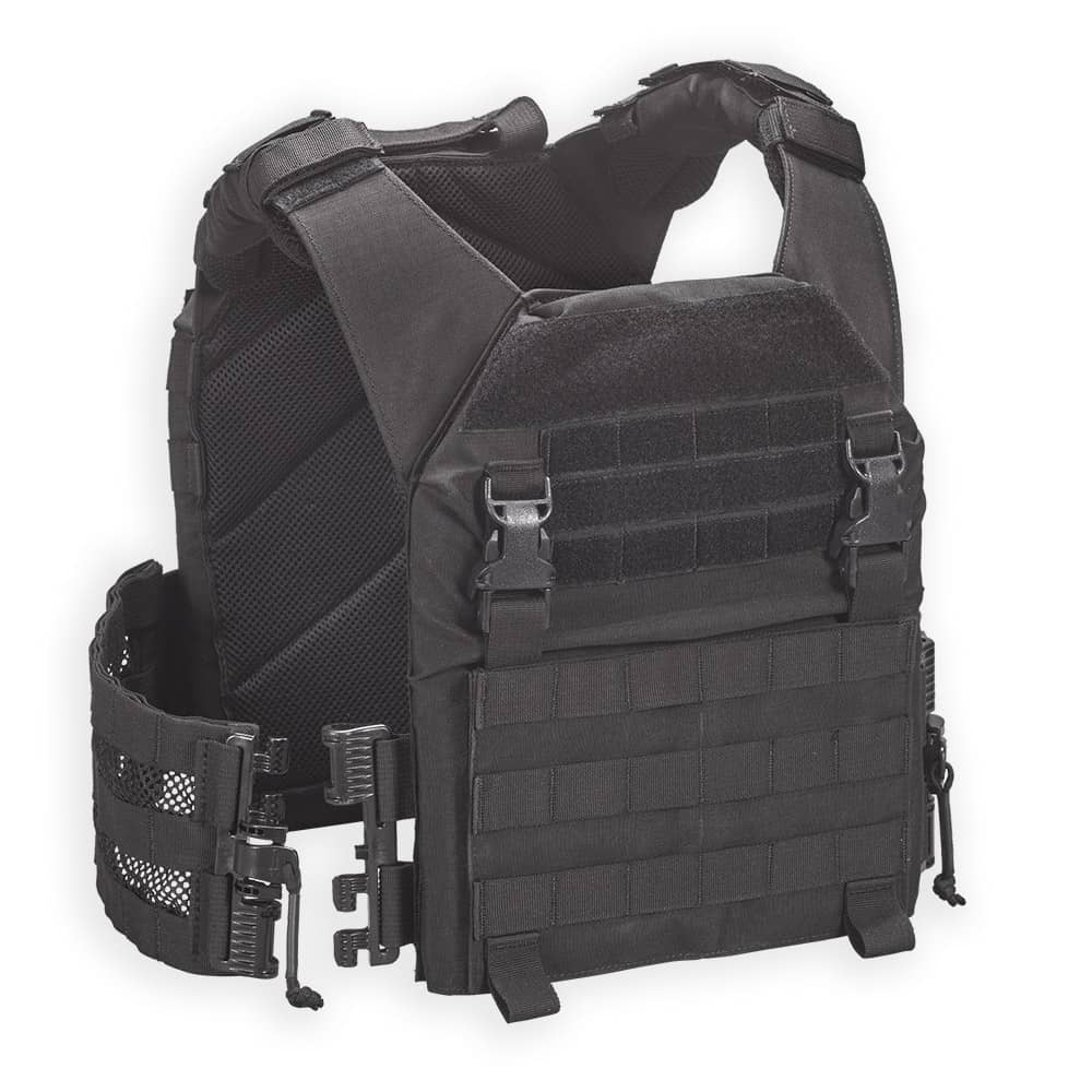 Black Lightweight Operational Plate Carrier (LOPC) from Chase Tactical on a white background