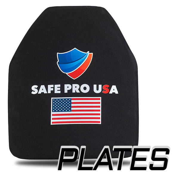 Black protective plate with Safe Pro USA logo and American flag on a white background
