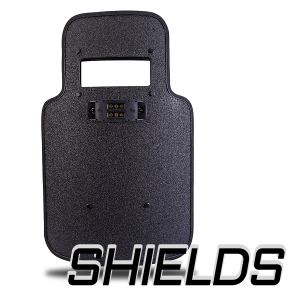 Black protective shield with 'SHIELDS' branding on a white background